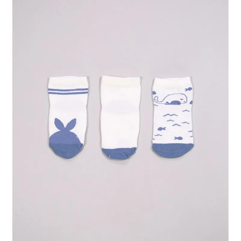 Kit Meia Baby Baleia com 3 unidades Cru - 0 a 4 M