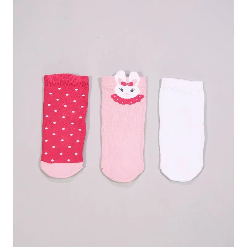 Kit Meia Baby Coelhinha com 3 unidades Rosa - 0 a 4 M