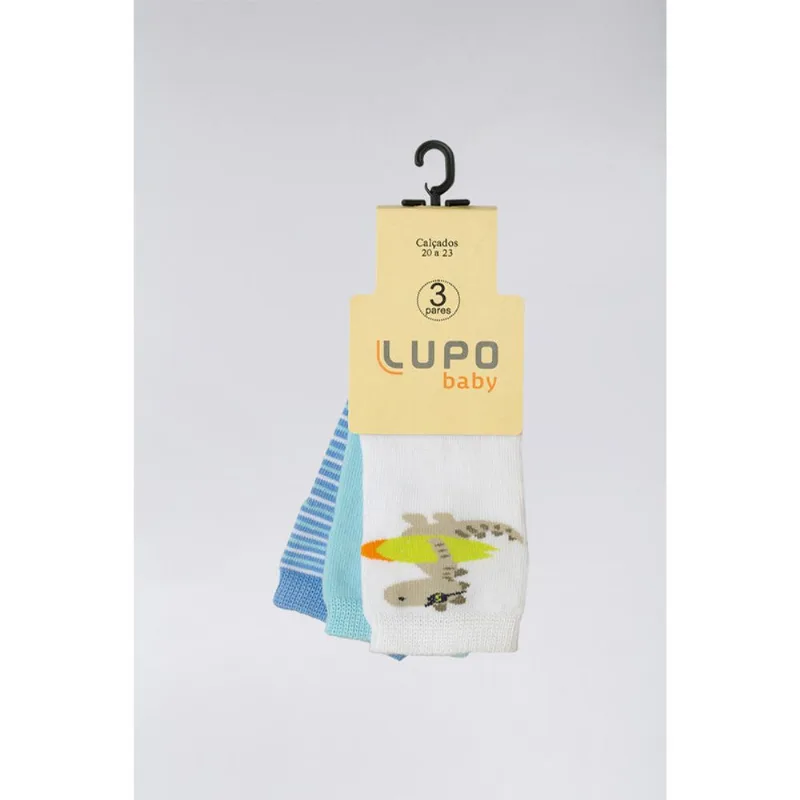 Kit 3 Meias Bebê Lupo Azul e Branca Sortida 16 a 19