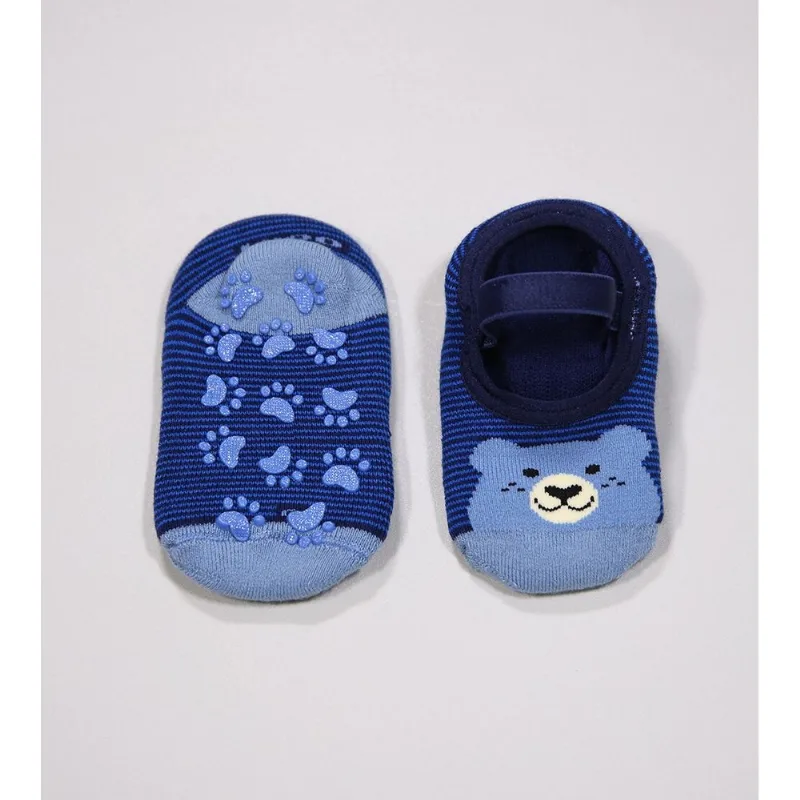 Meia Sapatilha Baby Antiderrapante Urso Tam. 16 a 23 Marinho - 16 a 23