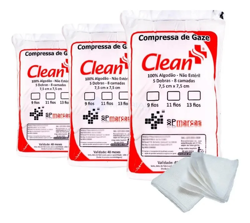3x Compressas De Gazes 9 Fios 500 Unidades Pacote Curativo