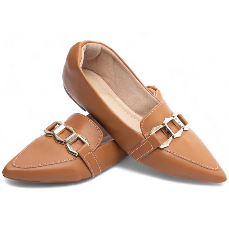 Sapato Sapatilha Mocassim Rasteiro Feminino Bico Fino Caramelo Torricella