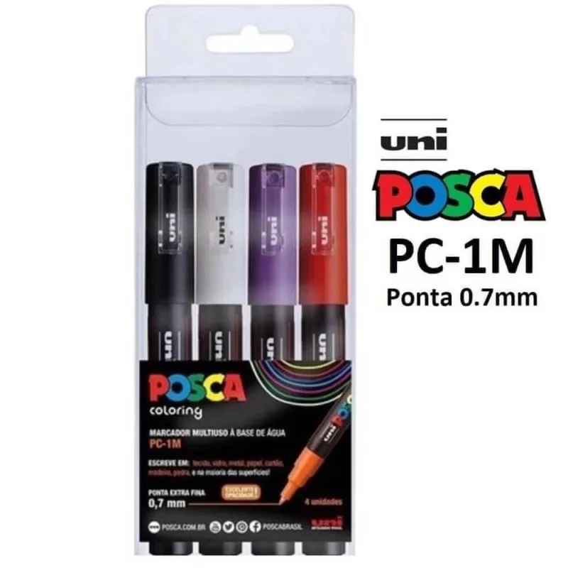 Caneta Posca PC-1M Ponta 0.7mm com 4 Cores - Uniball - Uniball - Papelaria
