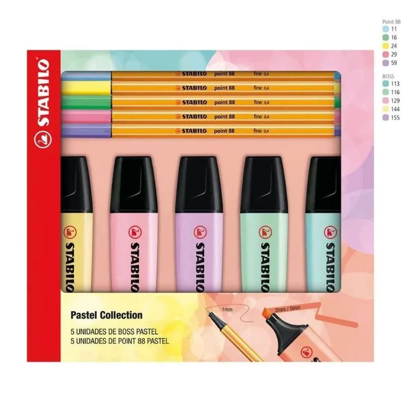 Stabilo Canetas + Marca Textos Cores Pastel - Stabilo