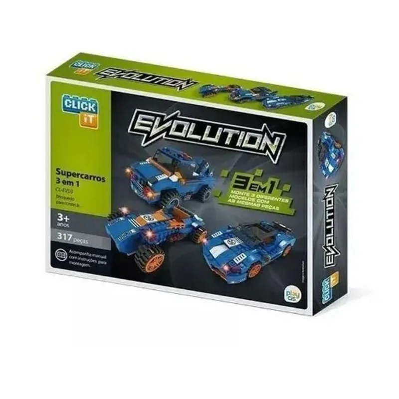 Blocos de Montar Evolution Supercarros - 3 em 1 - 124 Peças - Play Cis - UNICA