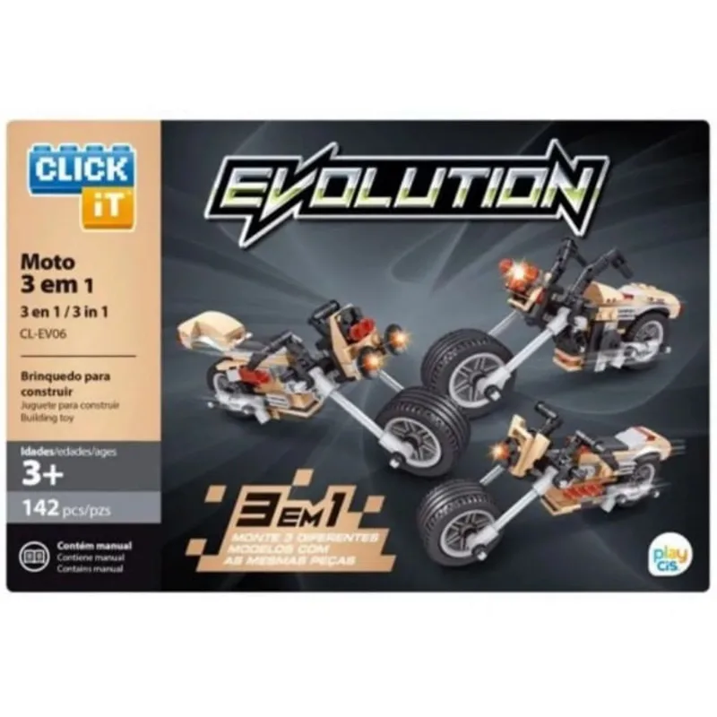 Blocos para Montar - Click It Evolution Moto - 3 em 1 - 142 Peças - Play Cis - UNICA