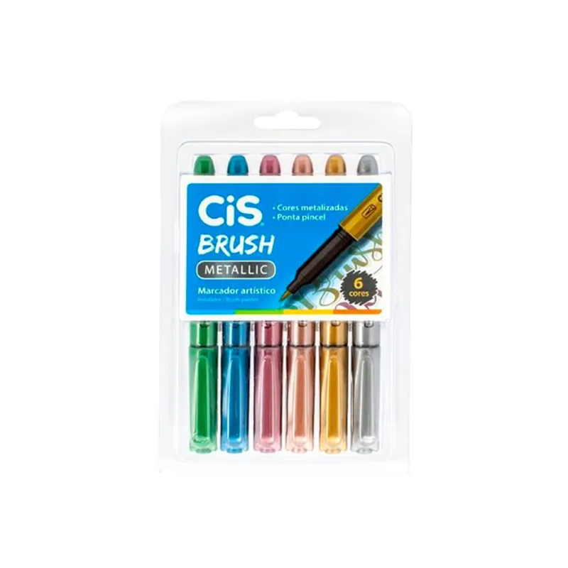 Marcador Cis Brush Metalic estojo com 6 Cores