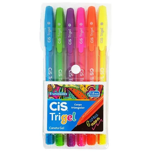 CANETA TRIGEL COM 6 CORES NEON 1 0MM CIS - GLITTER