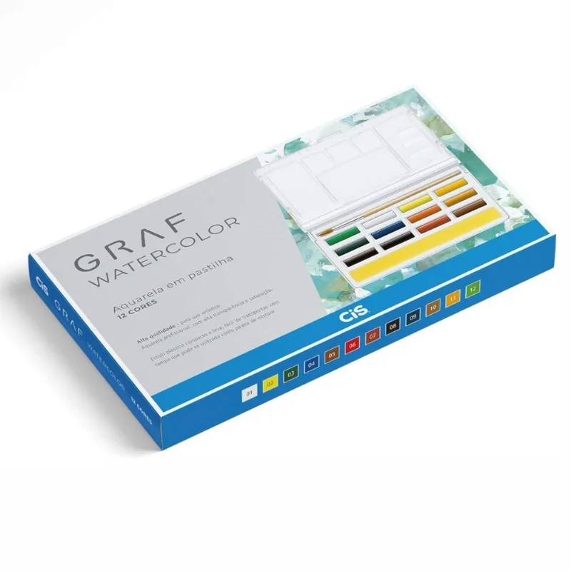 Cis Graf Watercolor Aquarela em Pastilha 12 Cores