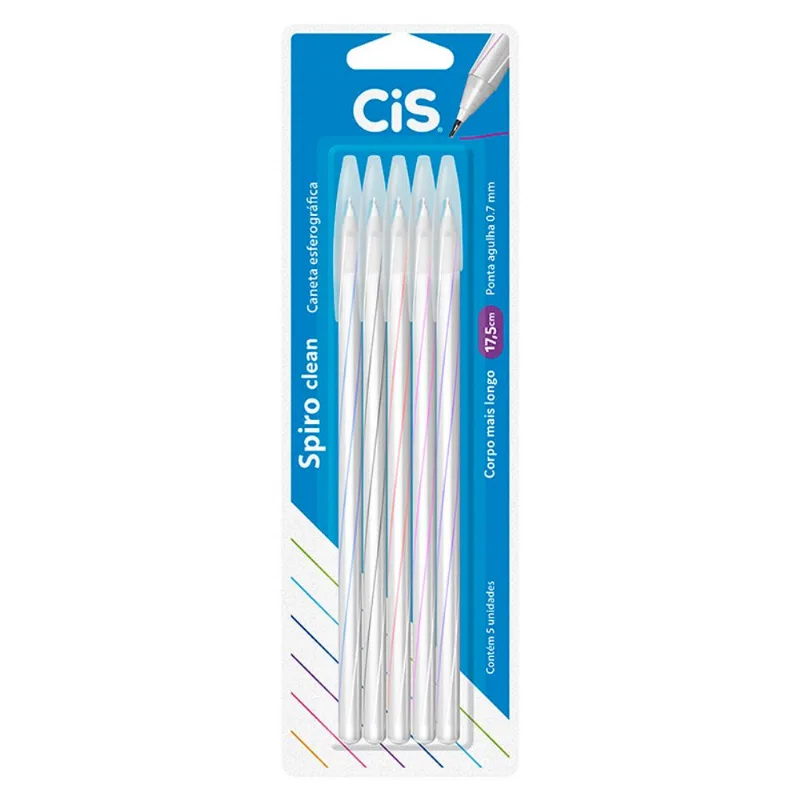 Caneta Cis Spiro Esferografica Clean com 5Unidades