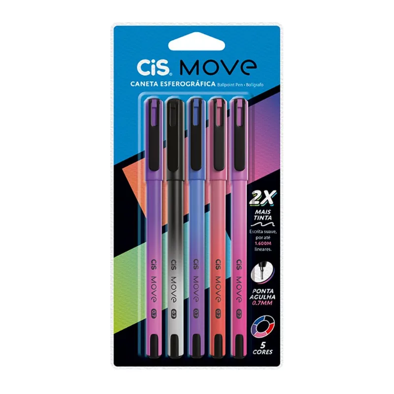 Caneta Cis Move Esferografica 0,7mm Blister com 5Un