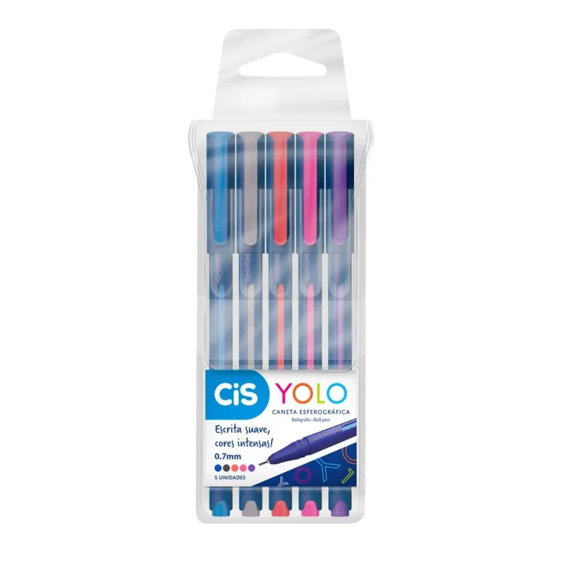 Caneta Esferográfica Yolo 0,7mm Sortidas Kit 5 Unidades - Zahav - Papelaria
