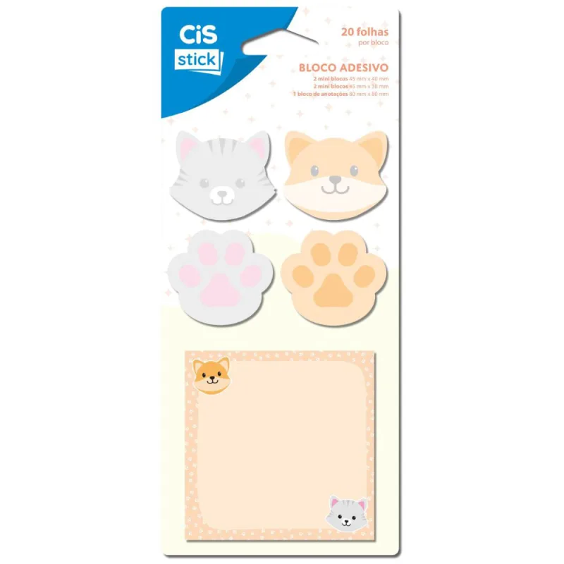 Bloco Adesivo Stick Animais 5 Modelos 20 Folhas 553441 - Cis - Cis - Papelaria