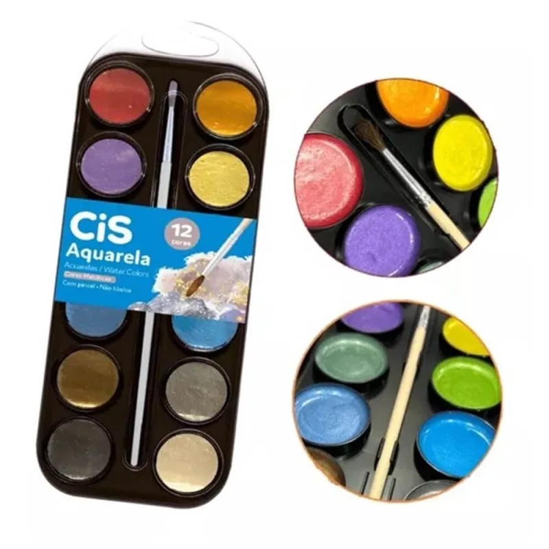 Aquarela Em Pastilha Metalica Estojo Com 12 Cores + 1 Pincel - CIS - Cis - Mercado