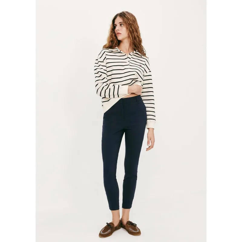 Calça Básica Feminina Cintura Média Em Alfaiataria - Azul 038
