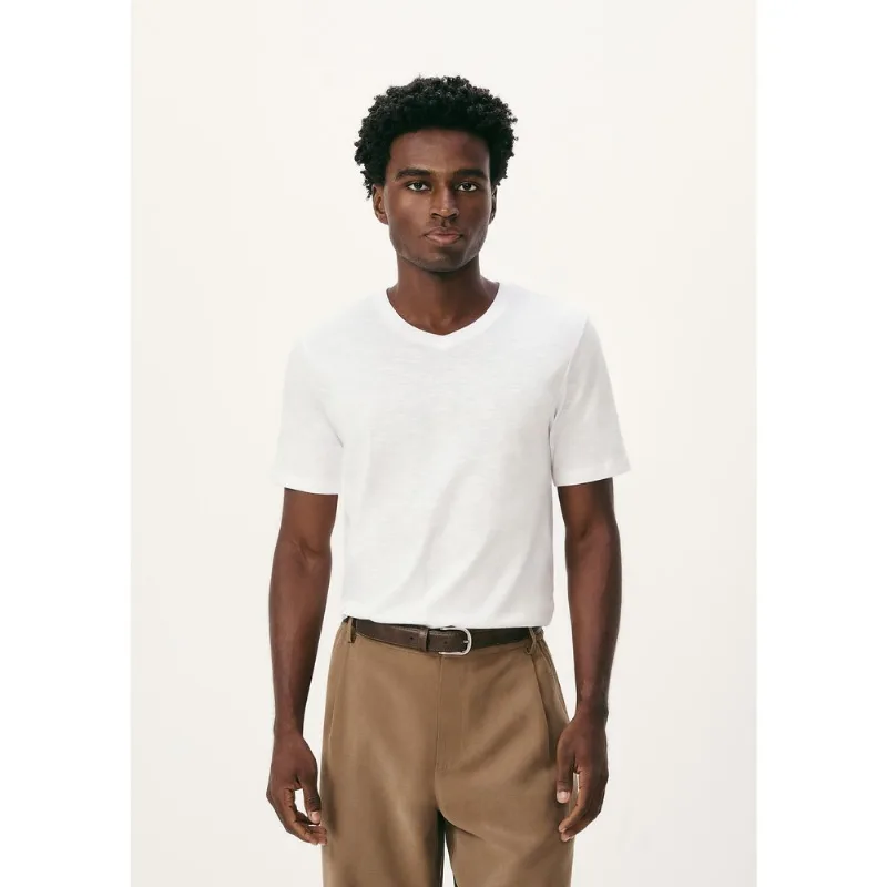 Camiseta Básica Masculina Slim Gola V Em Malha Flamê - Branco EXG