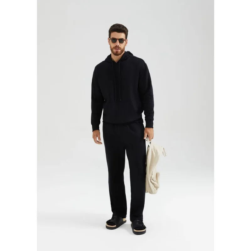 Calça Básica Masculina Reta Em Moletom Peluciado - Preto EXG