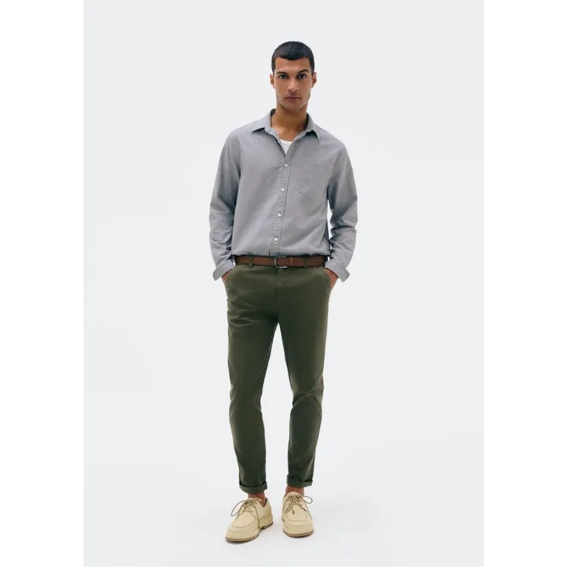 Calça Básica Masculina Chino Slim Em Sarja Com Elastano - Verde 046
