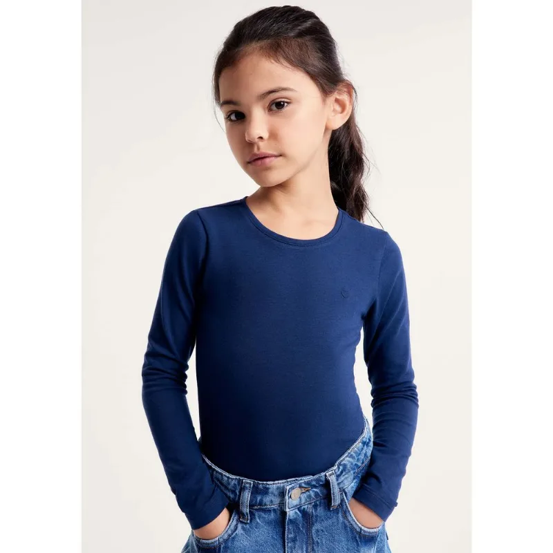 Blusa Básica Infantil Menina Manga Longa Com Patch Hering Kids - Azul 012