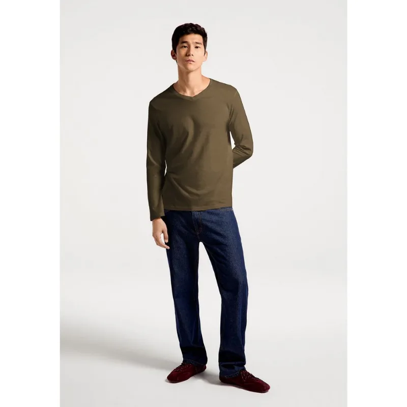 Camiseta Básica Masculina Manga Longa Gola V World - Verde G