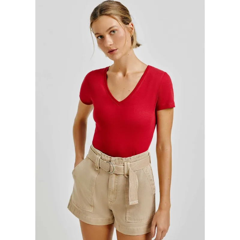 Blusa Básica Feminina Slim Decote V - Vermelho XXG