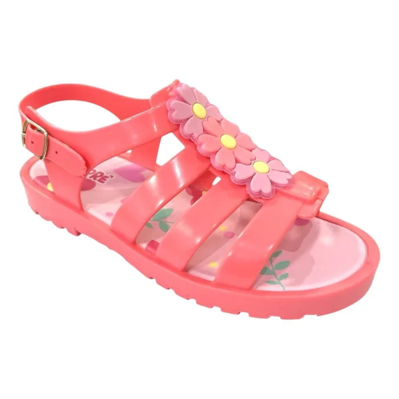 Sandália Menina Pimpolho Colorê pvc Flores Salmão 0130377E