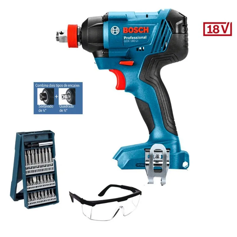 Chave Impacto Bat Gdx 180-li 18v Enc.1/2 Bosch S/bat + Acess