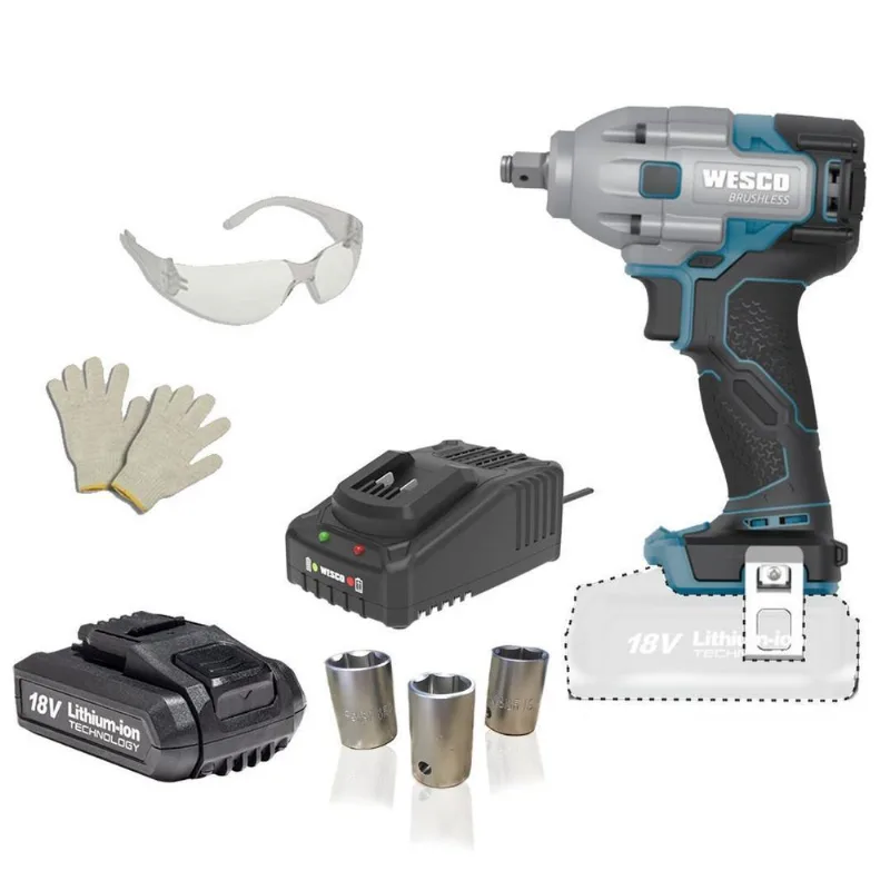 Chave Impcto 18v Wesco Ws2407 Brush + Carreg Bat 2a E Acess