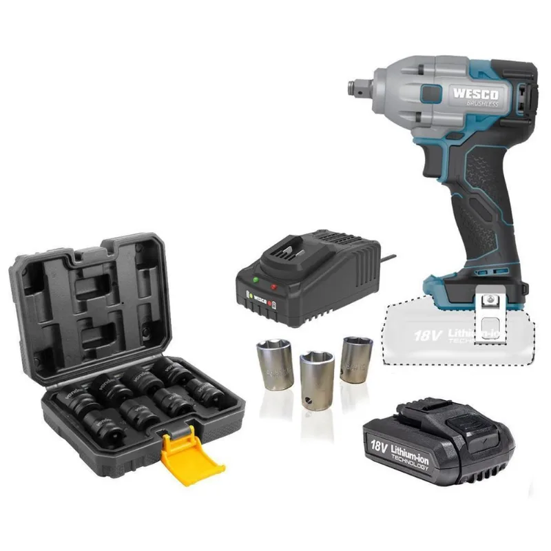 Chave Impacto 18v Wesco Ws2407 Brush + Jogo Soquetes 8 Pçs
