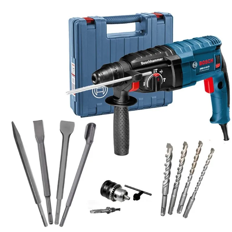 Martelete Perfurador e Rompedor Bosch 820w Gbh2-24d com Maleta + Kit com talhadeiras ponteiro e brocas 110V