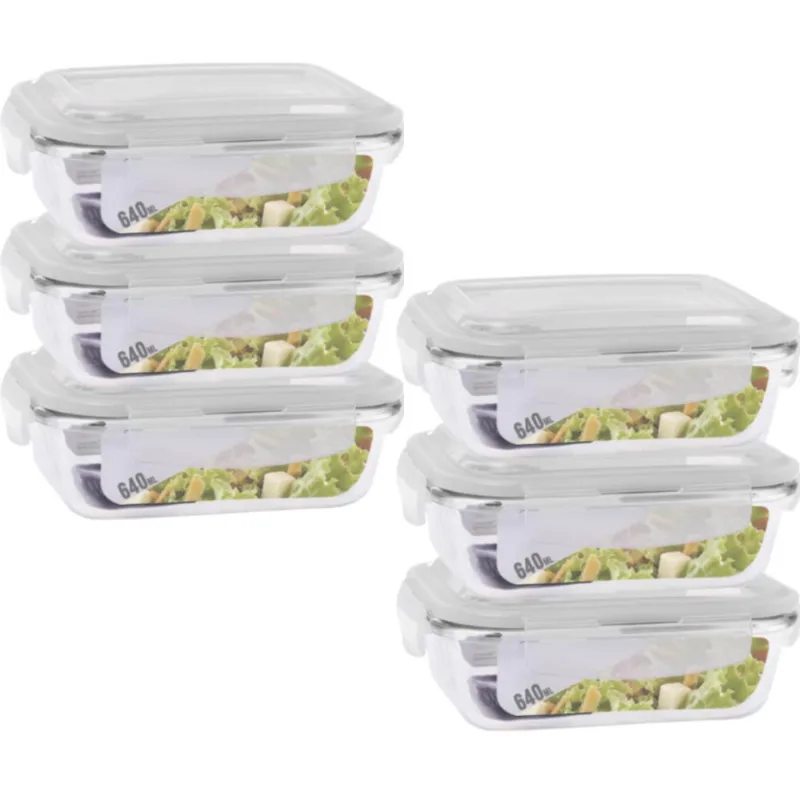 Kit 6 Potes Vidro 640Ml (Forno, Microondas)Retan C/Tampa