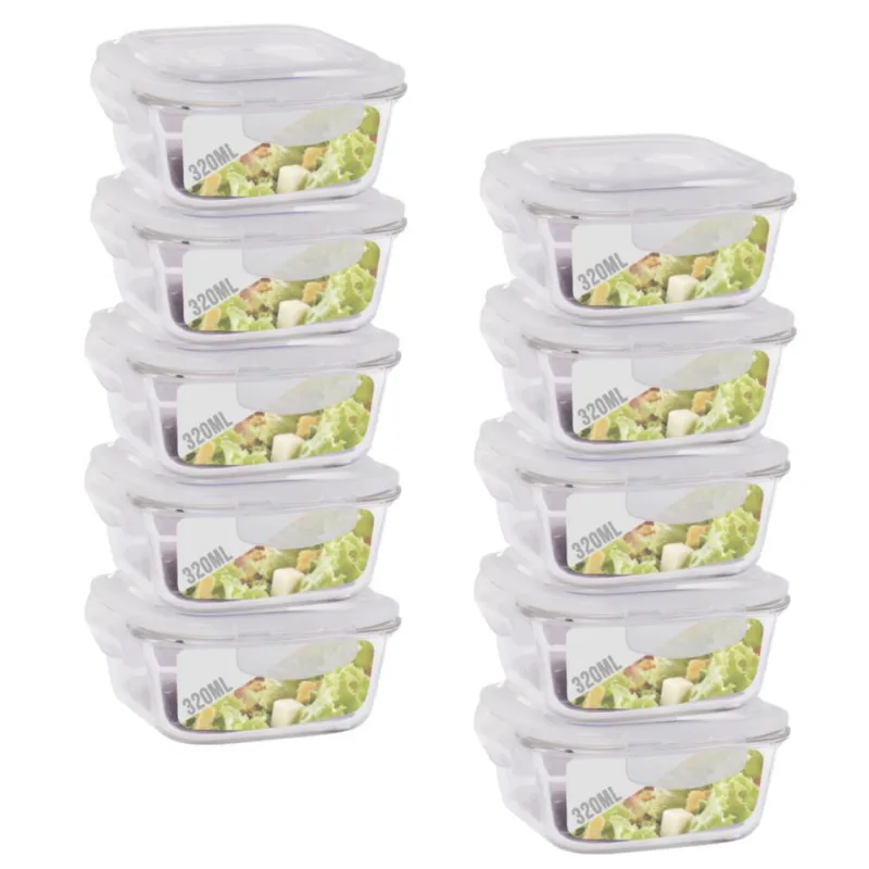 Conjunto 10 Potes Vidro 320Ml Hermético 4 Travas Alimentos