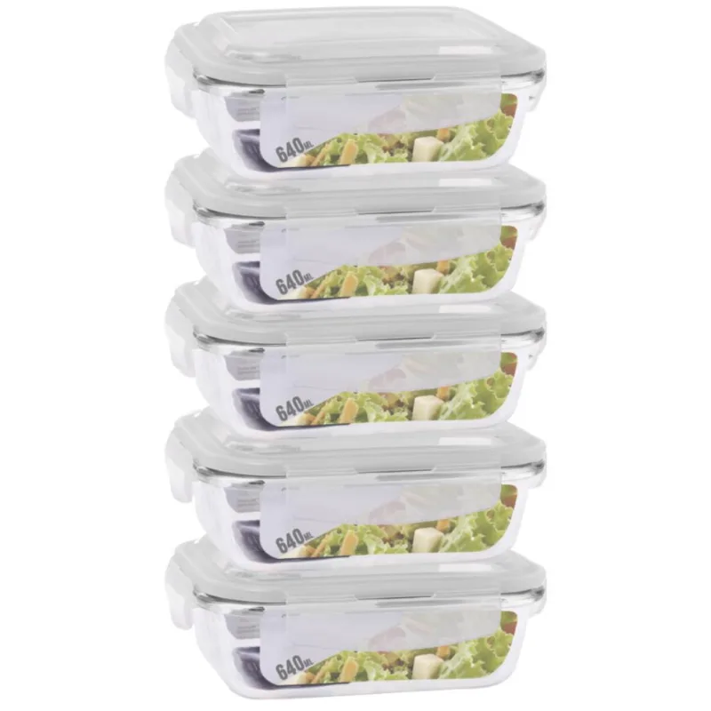 Conjunto 5 Potes 640Ml Vidro Hermético 4 Travas Marmita