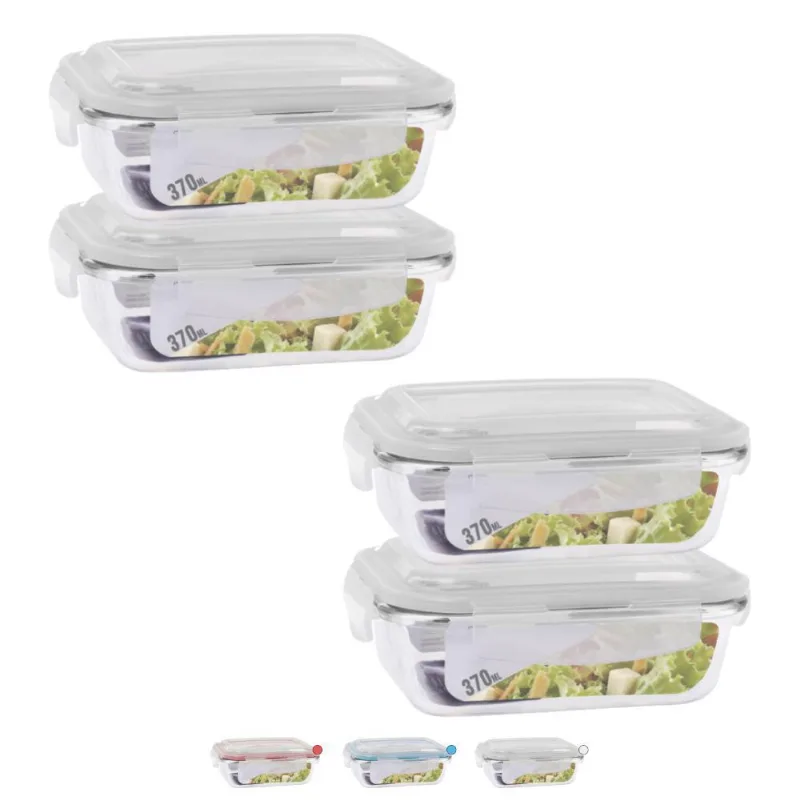 Conjunto 4 Potes Vidro Hermético Marmita Fit 4 Travas 370Ml