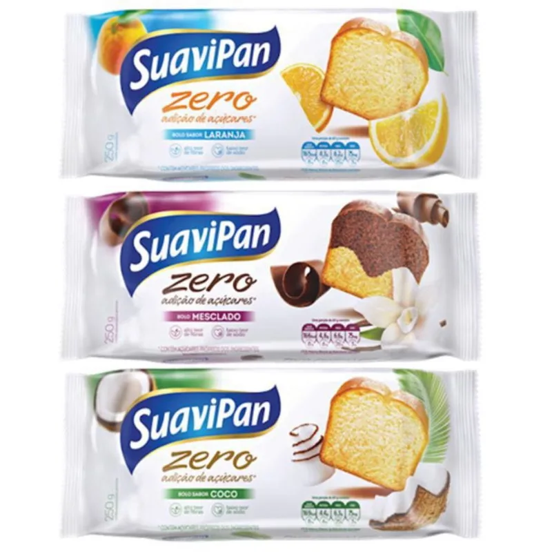 Kit Com 3 Bolo Suavipan Zero 250G - Mesclado/Laranja/Côco