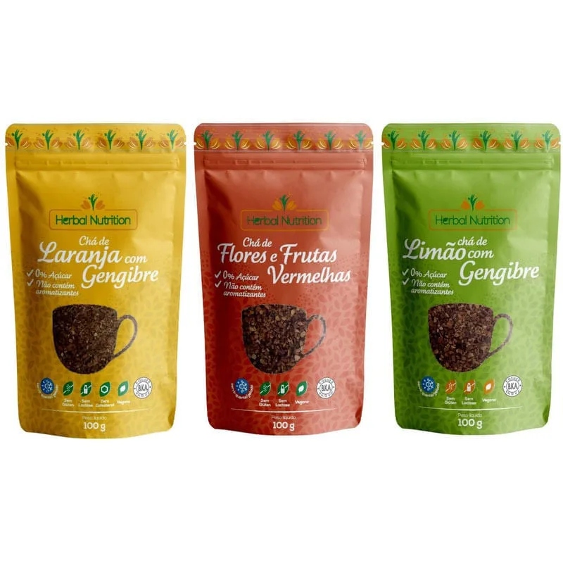 Kit Chás Laranja/Gengibre + Flores/Frutas + Limão/Gengibre - Não Informado - Mercearia