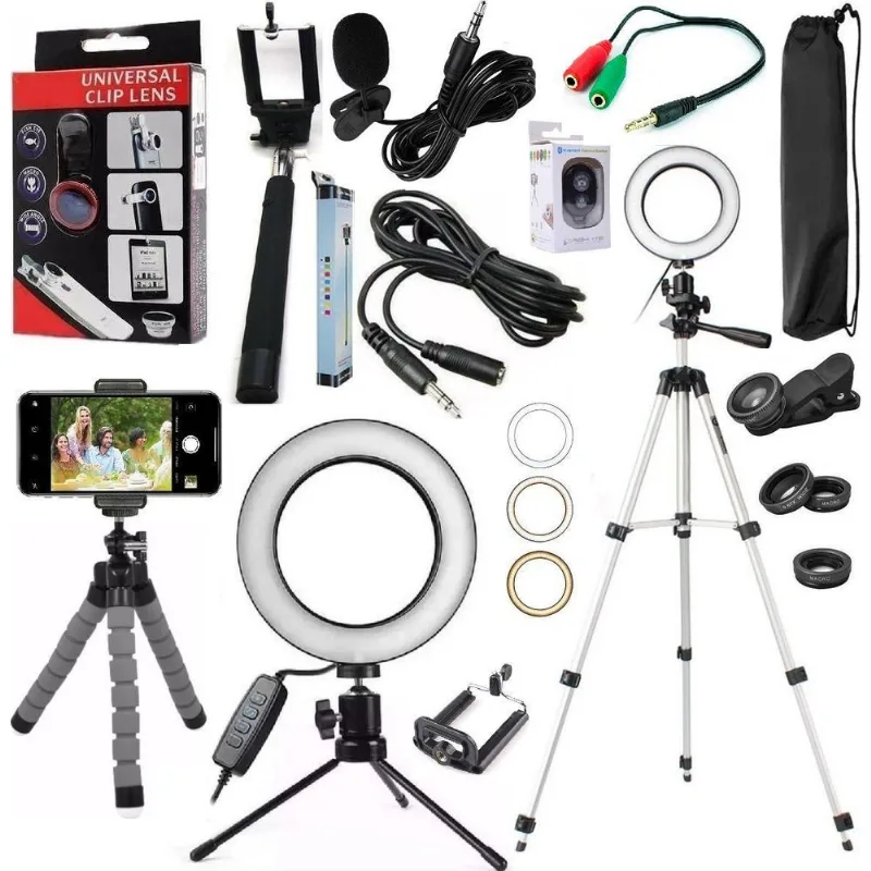 Kit Youtuber Lapela Luz Iluminador Ring Light Tripé Celular