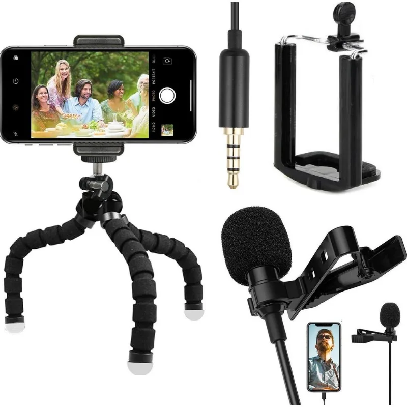Microfone De Lapela Profissional Para Celular + Mini Tripé