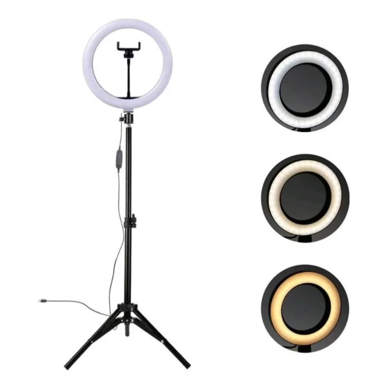 Combo Ring Light 10 Pol Com 3 Tipos De Tripé E Carregador