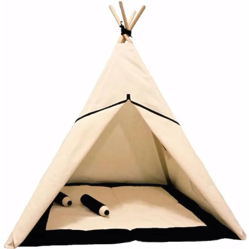 Cabana Teepee Infantil + Tapete Acolchoado Preto 135X90X90Cm