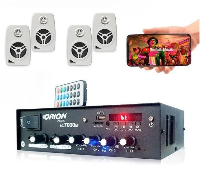 Som Ambiente Amplificador 500w + 4 Caixas De Som Parede 280w