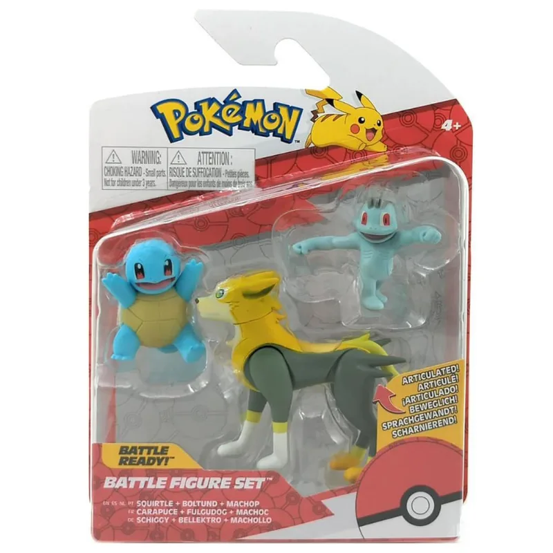 Pokemon Squirtle, Boltund E Machop - Battle Figure Set