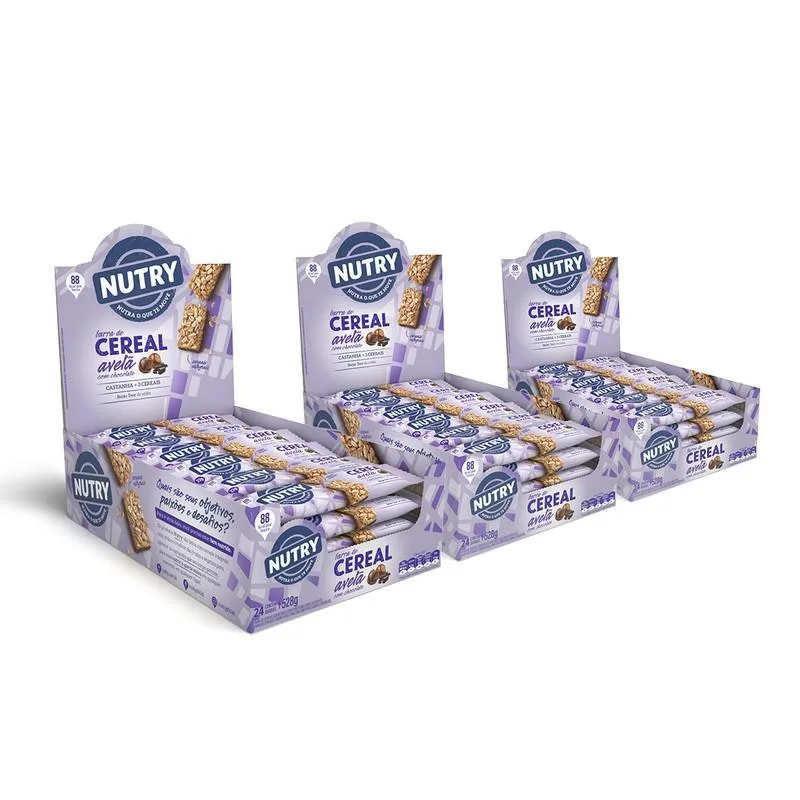 Kit Barra De Cereal Nutry Avelã Com Chocolate 3X24 Unidades - Não Informado - Mercearia