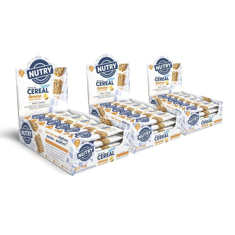 Kit Barra De Cereal Nutry Zero Açúcar Banana/canela 3x24 Un - Nutry - Mercearia