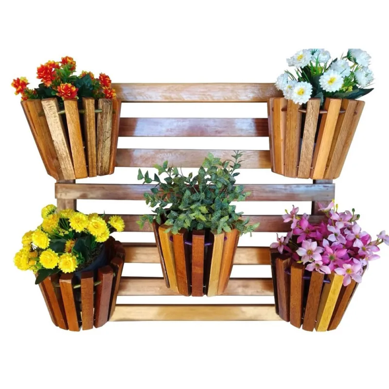 Painel De Madeira Para Flores Plantas Com 5 Vasos Movéis - Não Disponível - Decoração