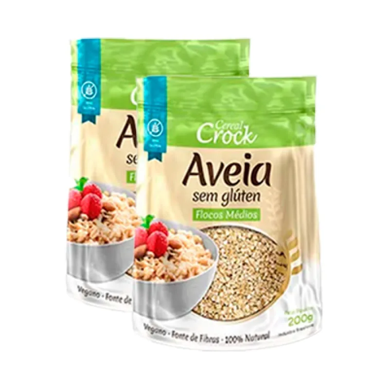 Kit 2X: Aveia em Flocos Médios Sem Glúten Leve Crock 200g - Leve Crock