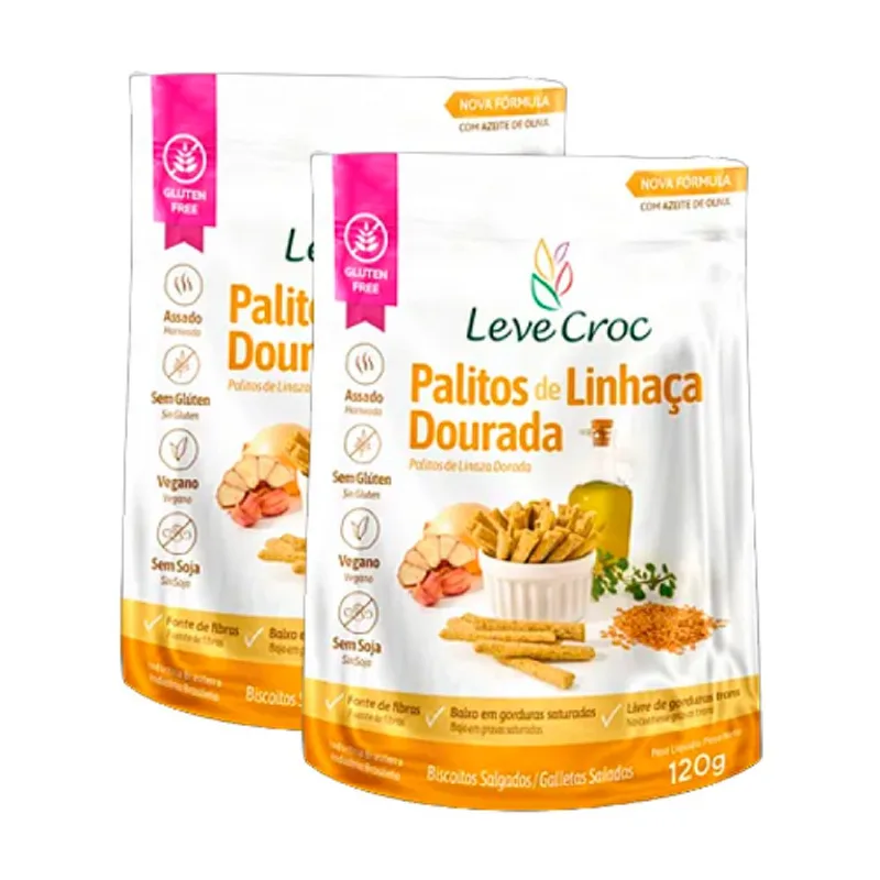 Kit 2x: Biscoito Palito Linhaça Sem Glúten Leve Crock 120g