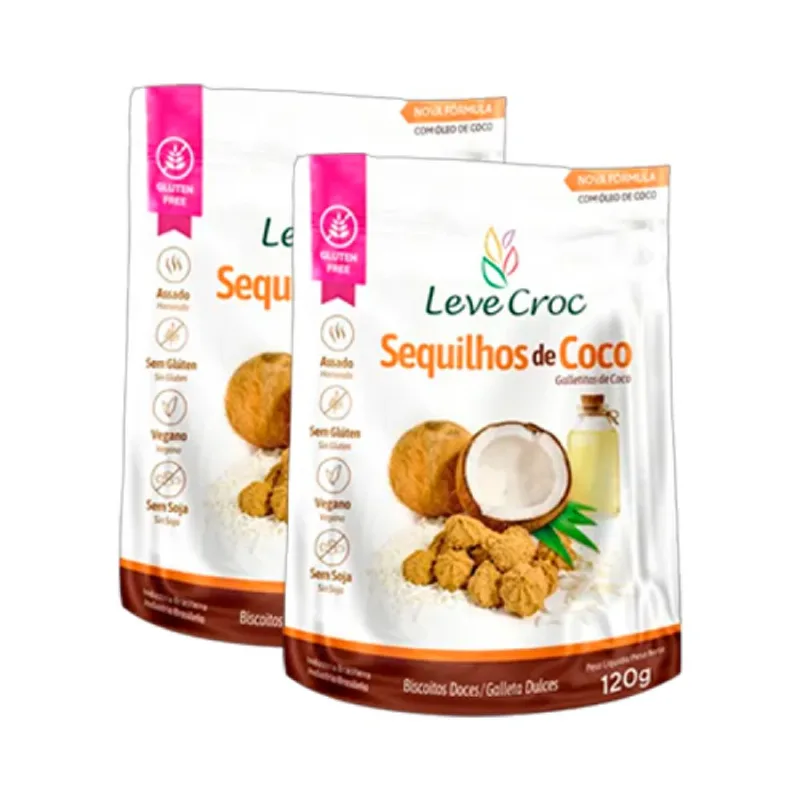Kit 2x: Biscoito Sequilho Coco Sem Glúten Leve Crock 120g