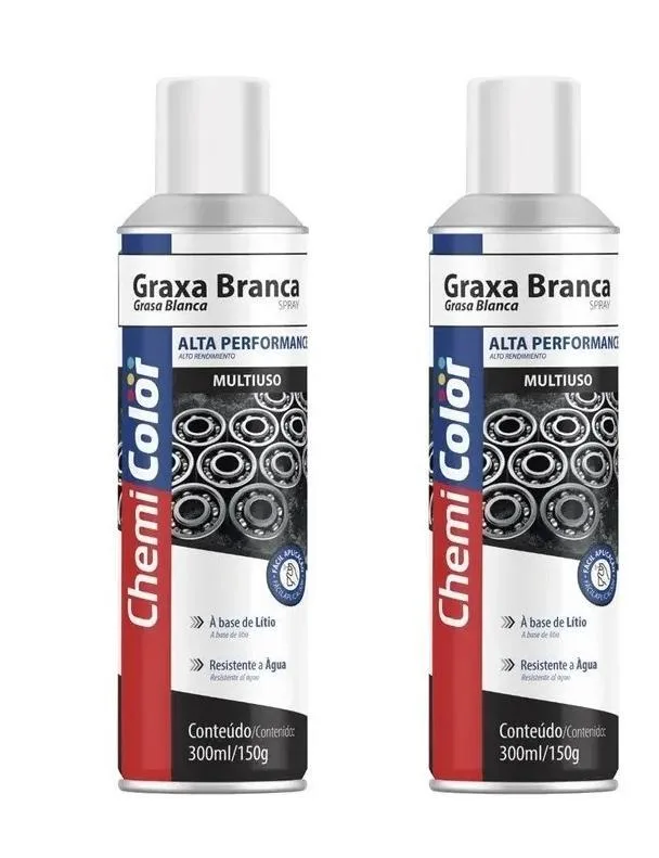 Kit 2 Graxas De Litio Em Spray Branca Chemicolor 300ml