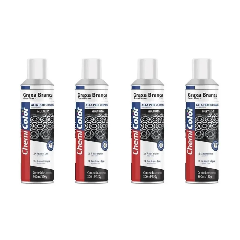 Kit 4 Graxas De Litio Em Spray Branca Chemicolor 300ml